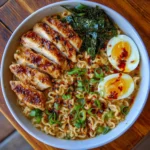 Fiery Chicken Ramen with Creamy Garlic Sauce