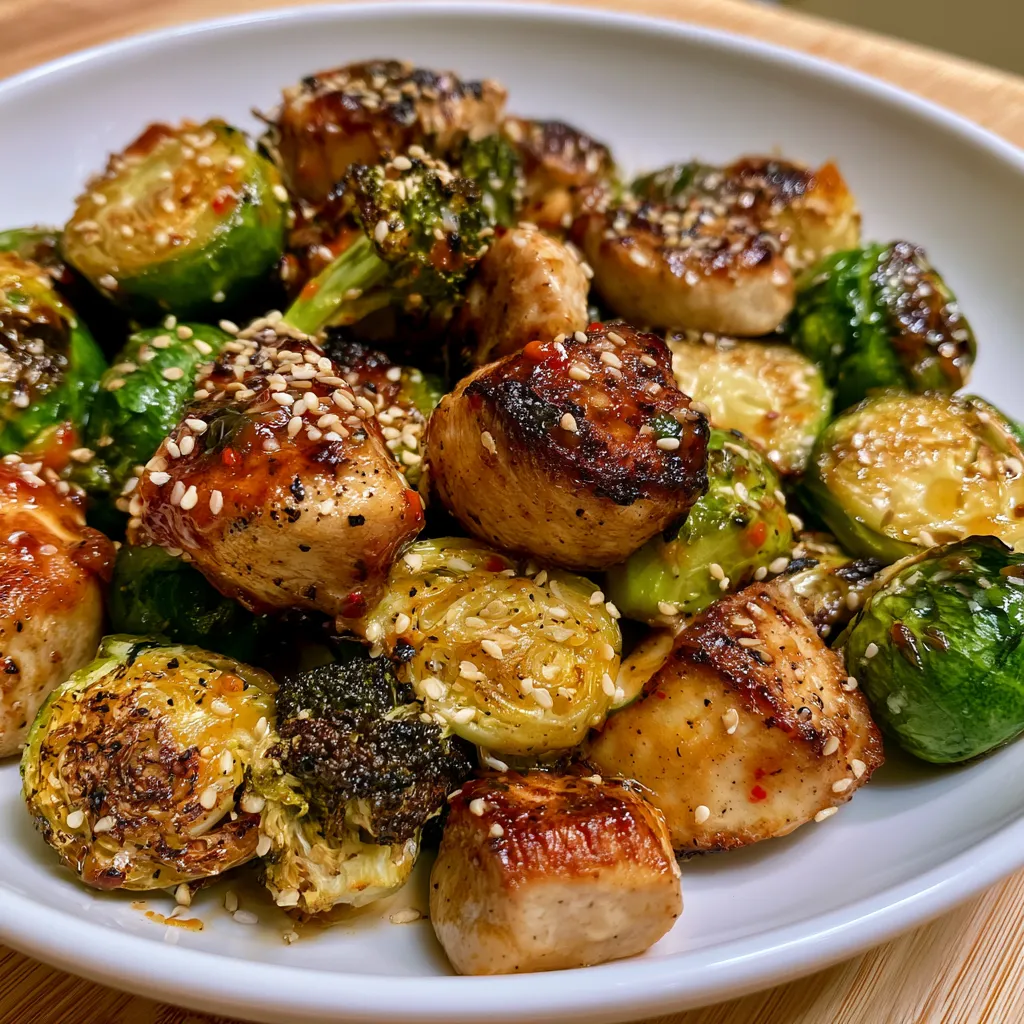 Air Fryer Sweet Chili Chicken and Brussels Sprouts