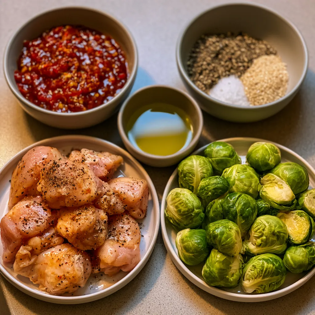 Air Fryer Sweet Chili Chicken and Brussels Sprouts