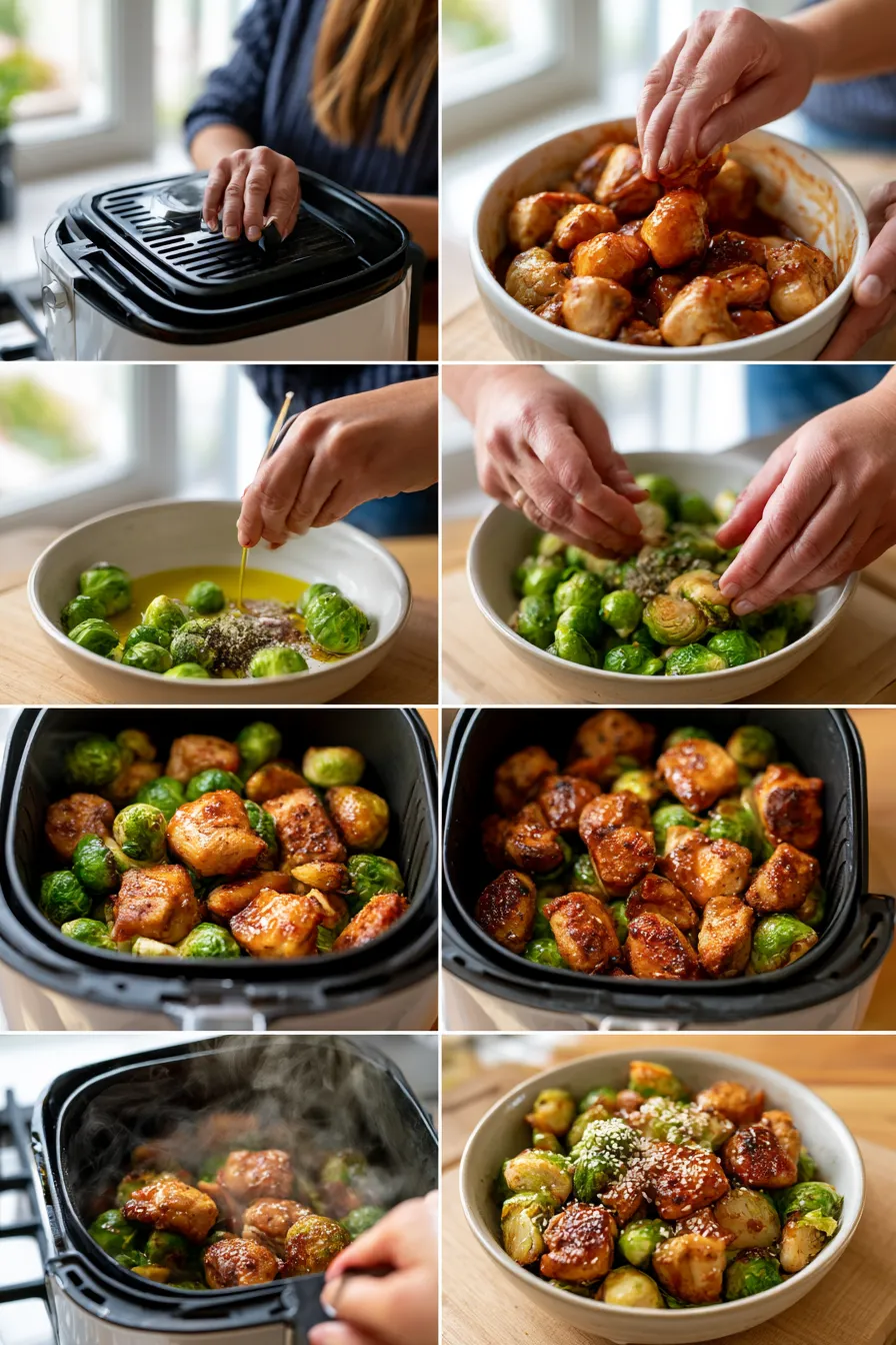 Air Fryer Sweet Chili Chicken and Brussels Sprouts
