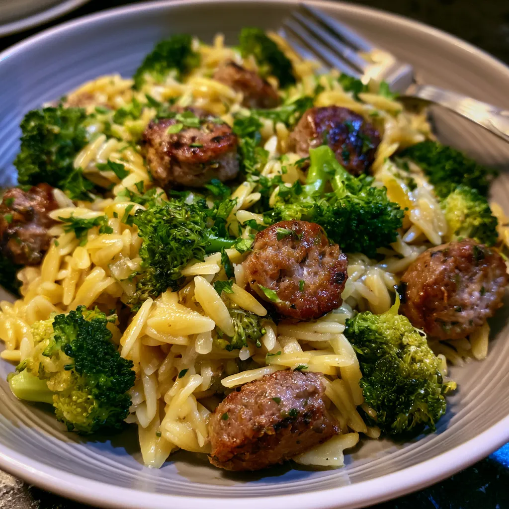 Beef Sausage and Broccoli Orzo