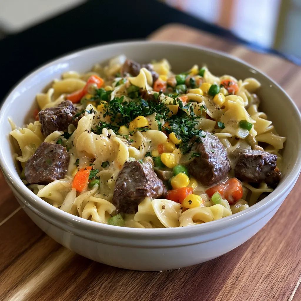 Creamy Beef Pot Pie Noodles