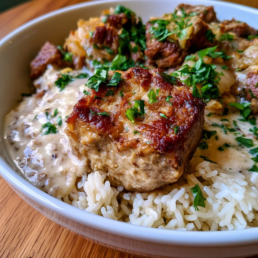 Creamy Smothered Beef with Rice