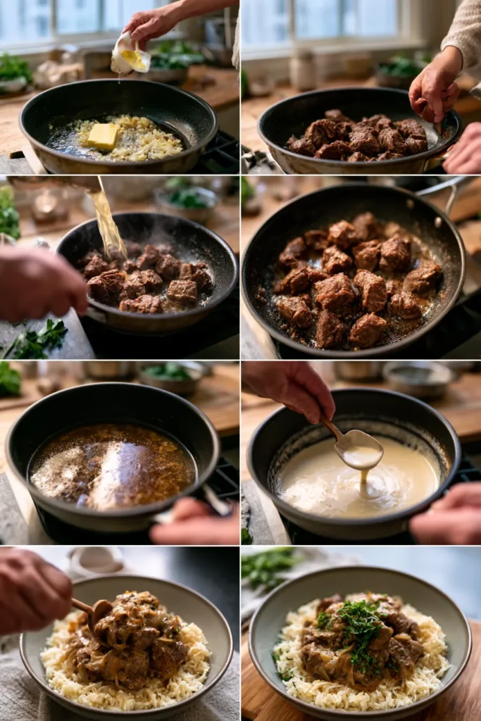 Creamy Smothered Beef with Rice