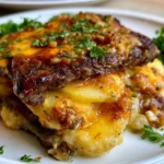 Garlic Butter Steak & Cheddar Potato Bake