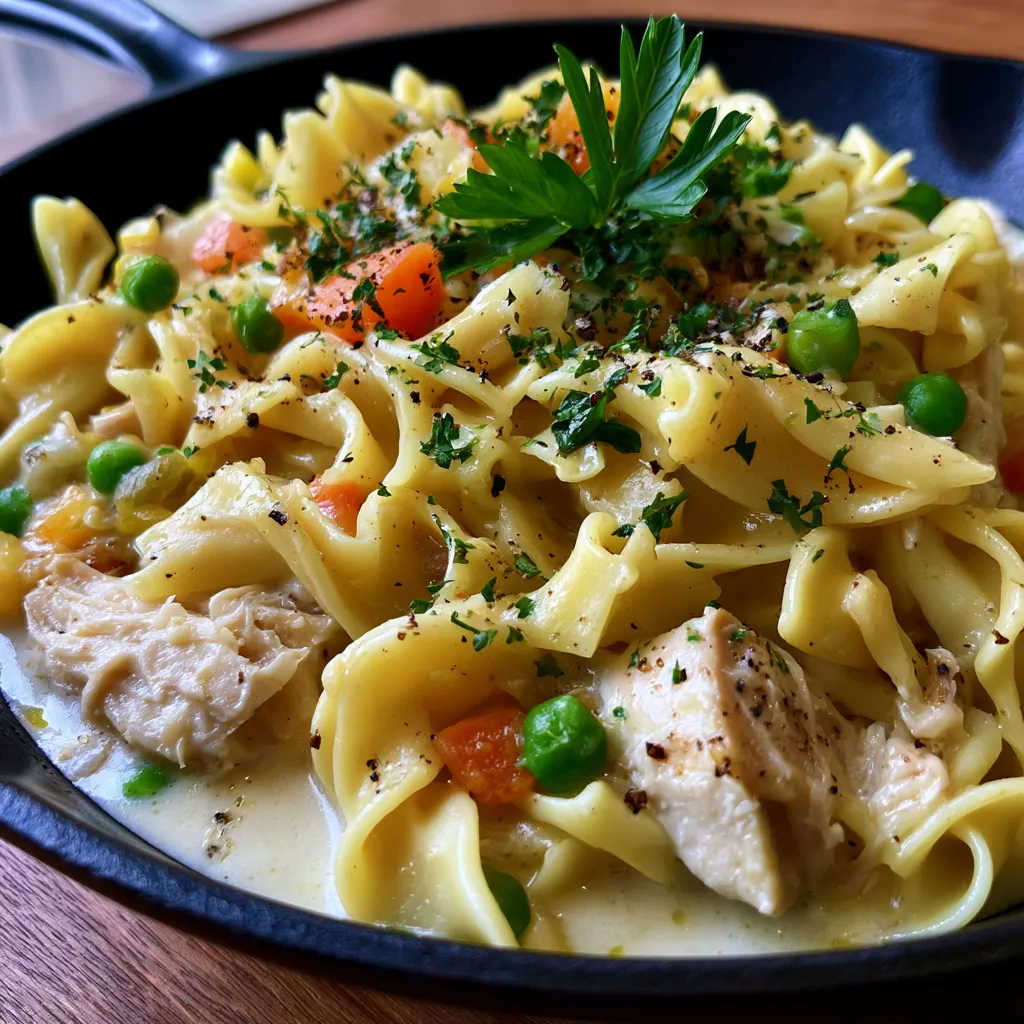 Homemade Chicken Pot Pie Noodle Skillet
