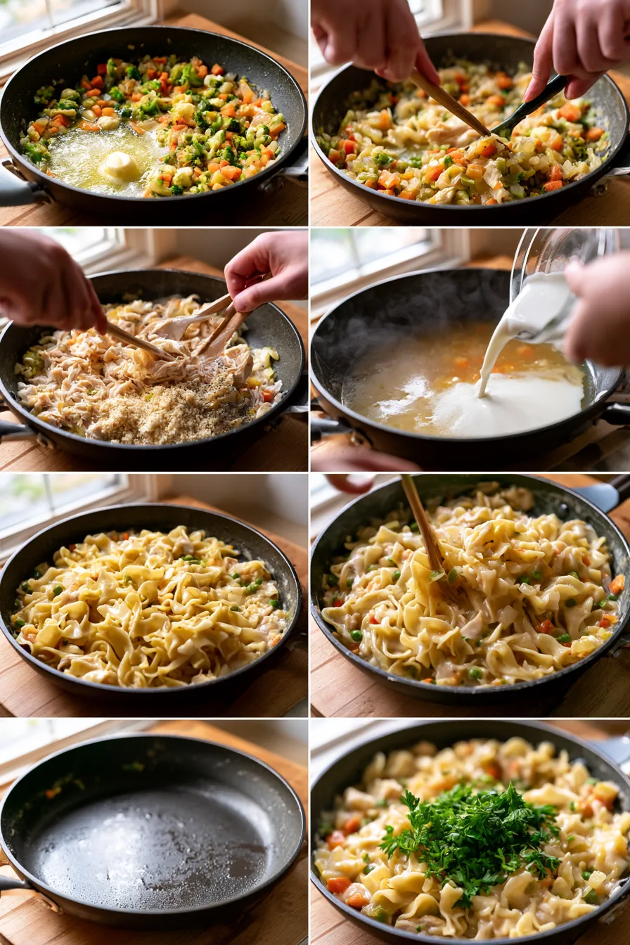 Homemade Chicken Pot Pie Noodle Skillet