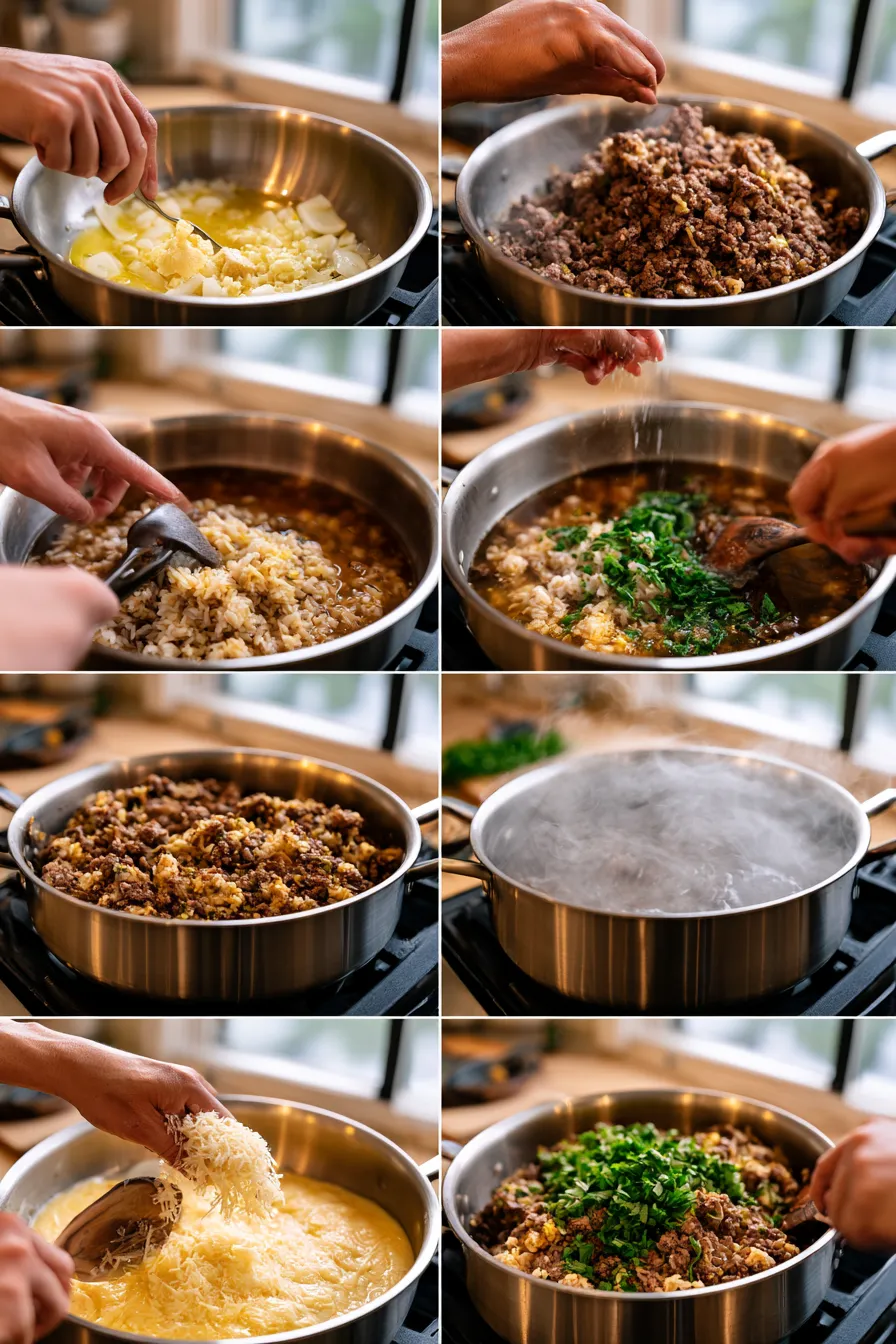 One-Pot Garlic Parmesan Beef and Rice