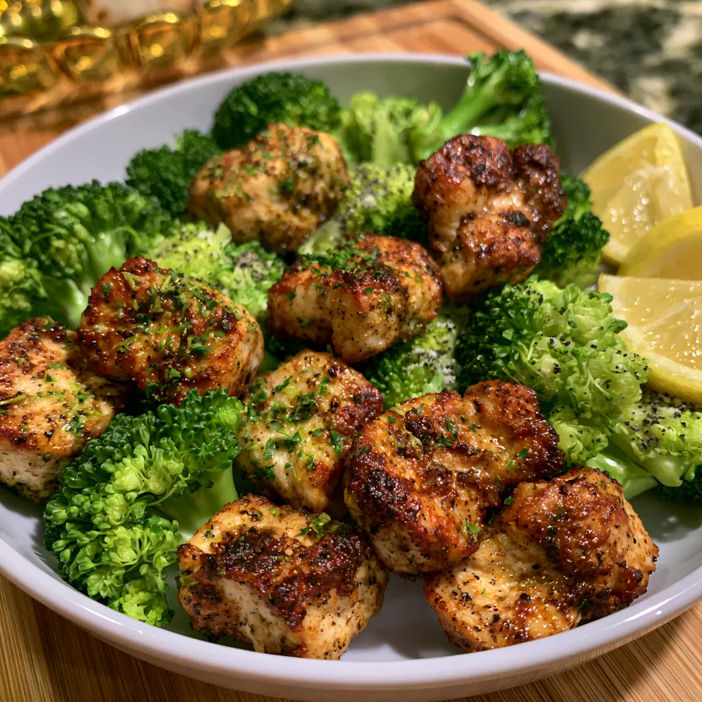 Air Fryer Chicken Bites and Broccoli
