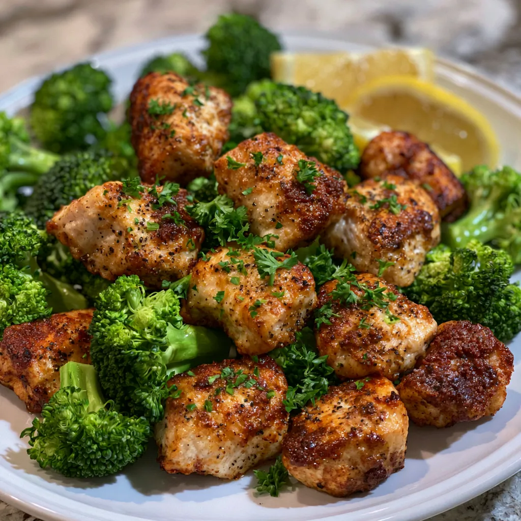 Air Fryer Chicken Bites and Broccoli