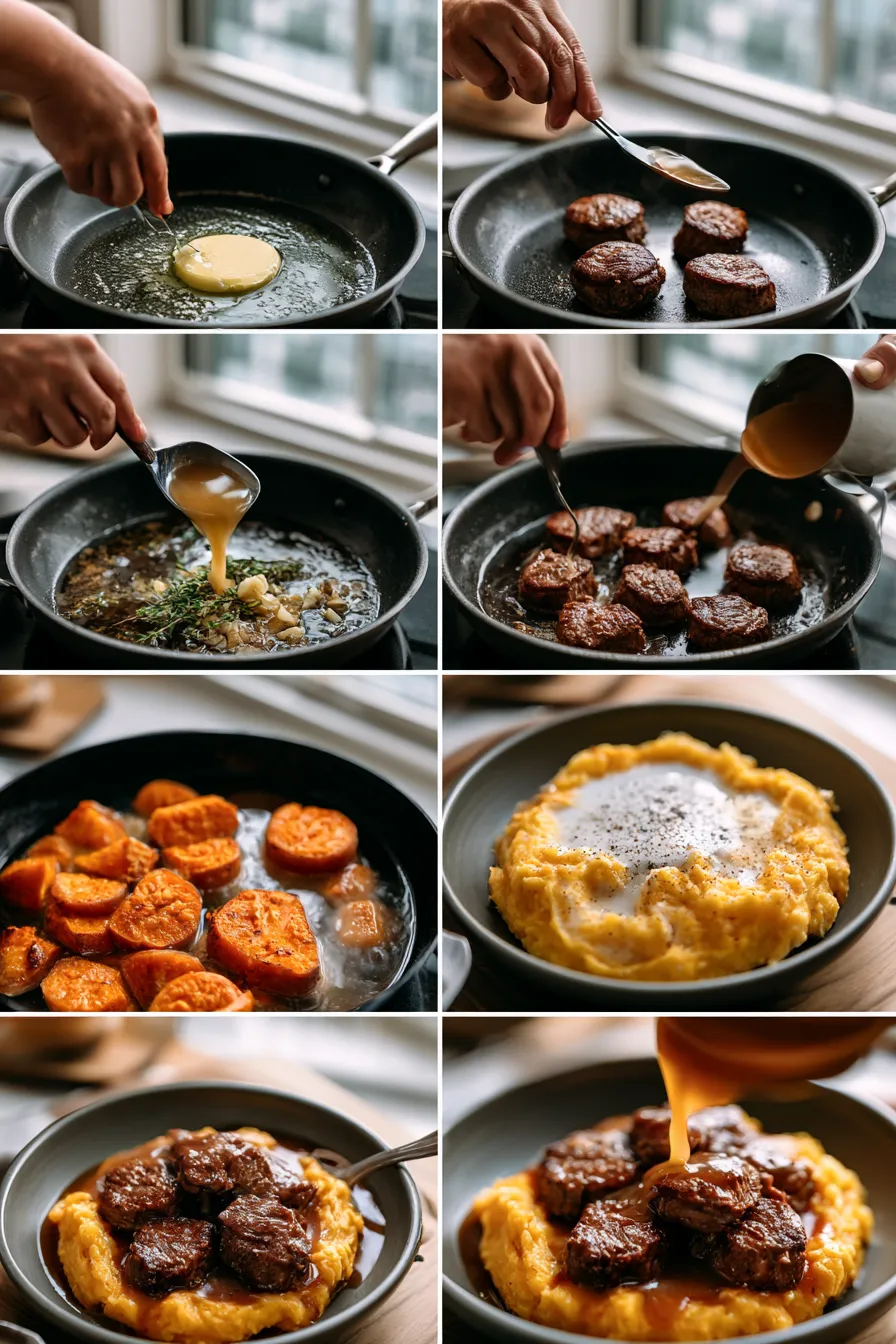 Apple Cider Beef with Mashed Sweet Potatoes