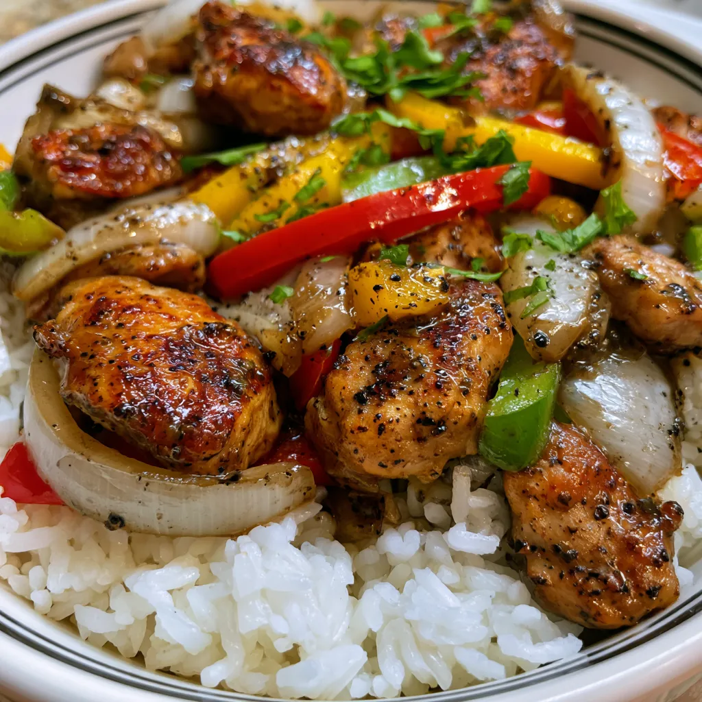 Black Pepper Chicken with Peppers and Onions