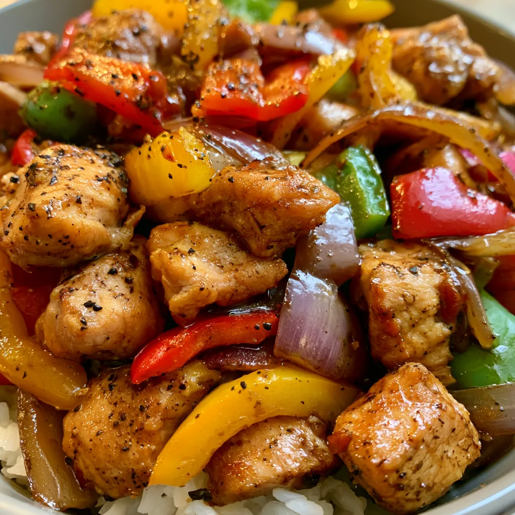 Black Pepper Chicken with Peppers and Onions