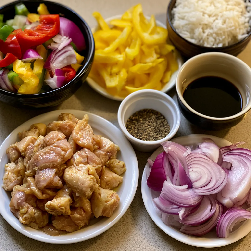 Black Pepper Chicken with Peppers and Onions