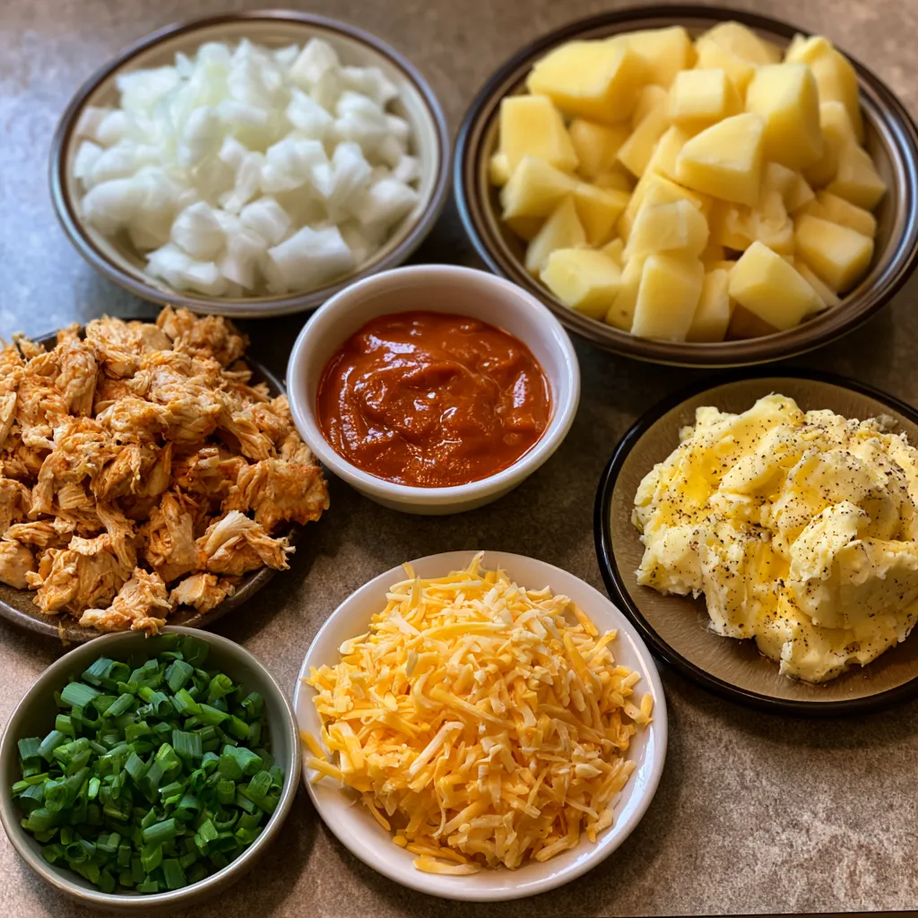 Buffalo Chicken Roasted Potato Bake