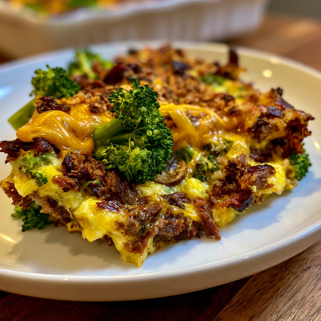 Cheesy Broccoli Casserole with Smoked Beef