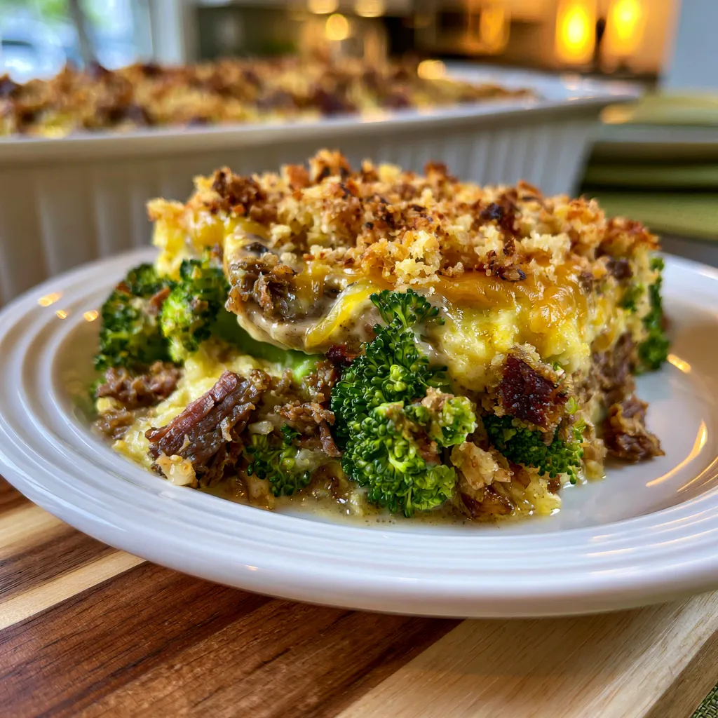 Cheesy Broccoli Casserole with Smoked Beef