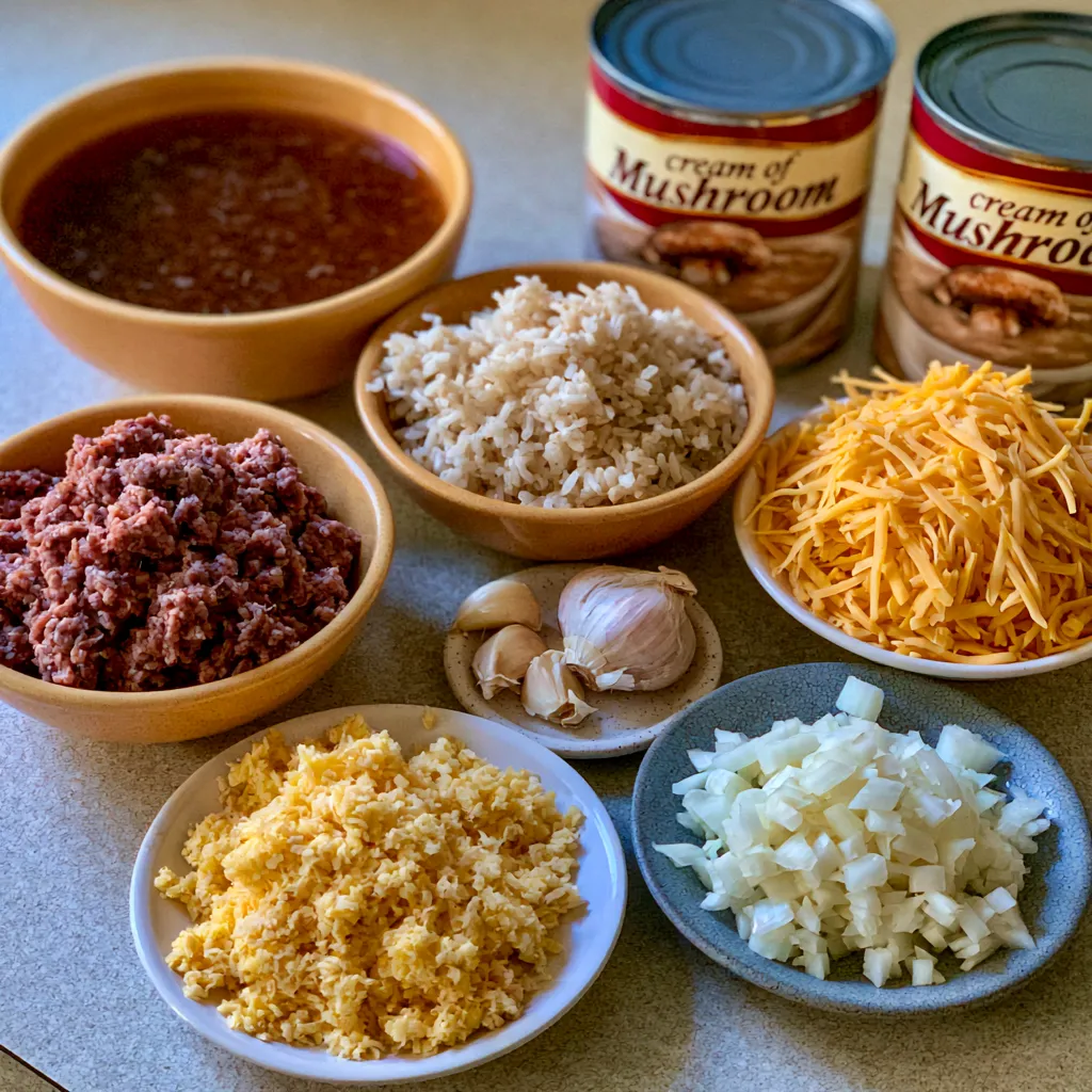 Cheesy Ground Beef and Rice Casserole