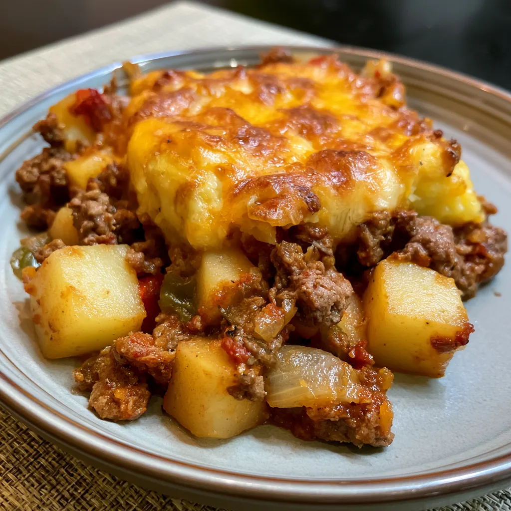 Cheesy One Pot Beef and Potatoes