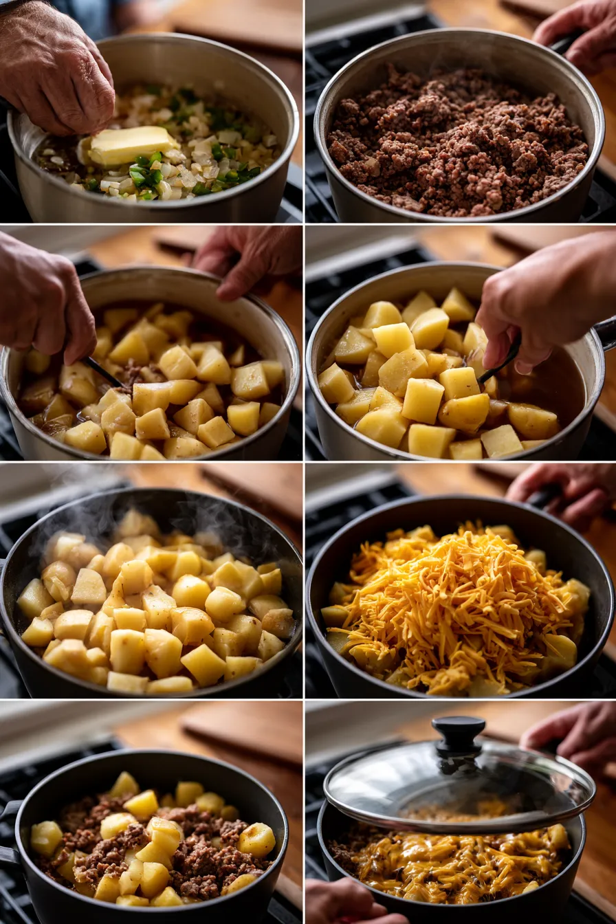 Cheesy One Pot Beef and Potatoes