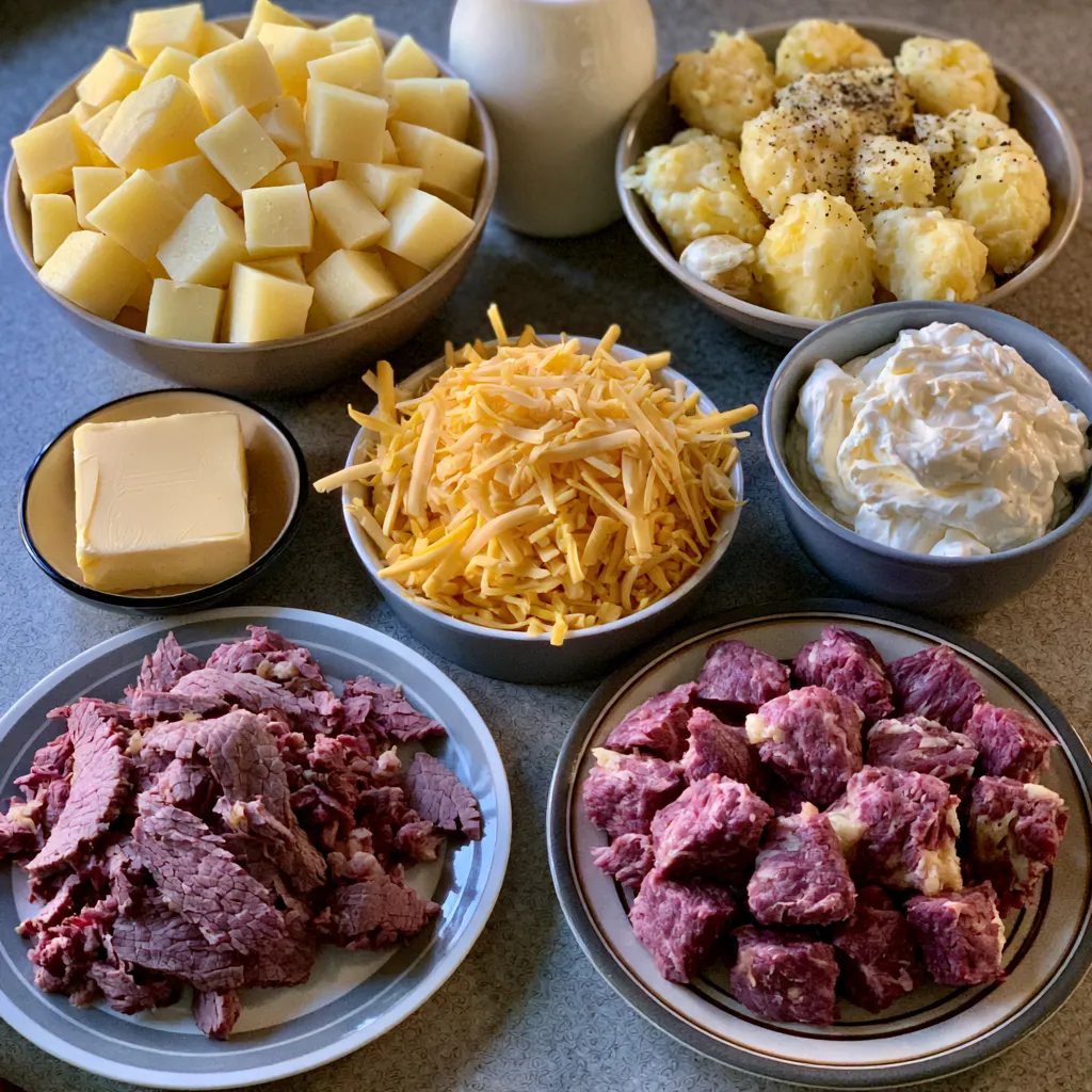 Cheesy Potato Casserole with Smoked Beef
