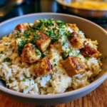 Chicken and Rice Bowls with Creamy Garlic Sauce