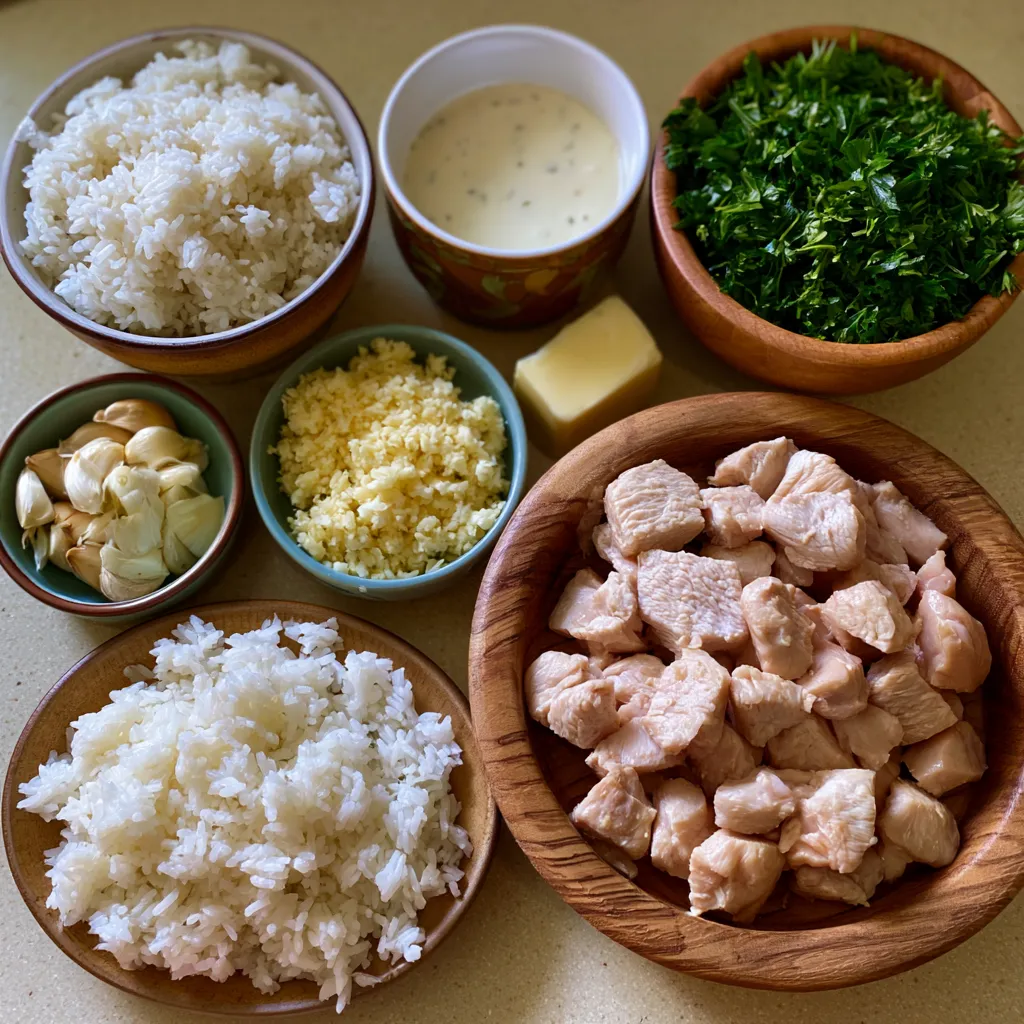 Chicken and Rice Bowls with Creamy Garlic Sauce