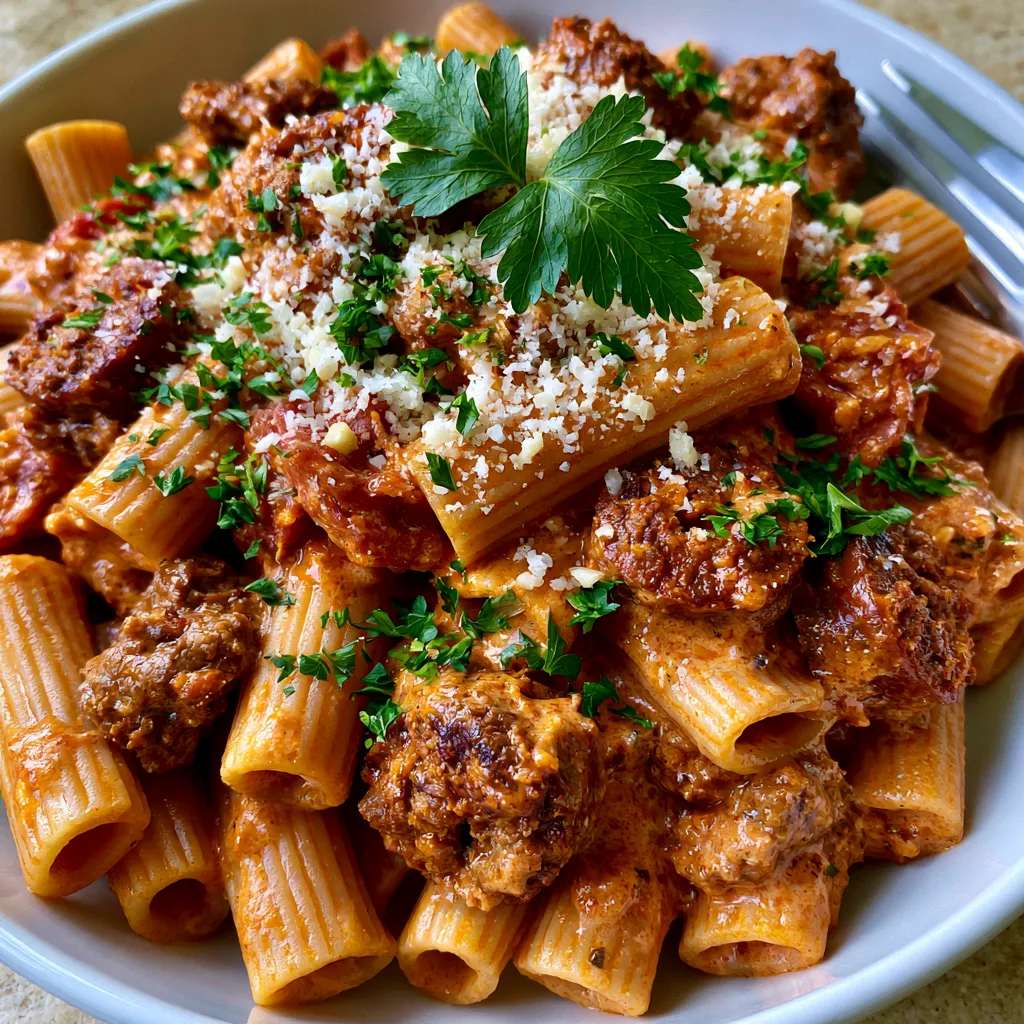 Creamy Beef Chorizo Pasta