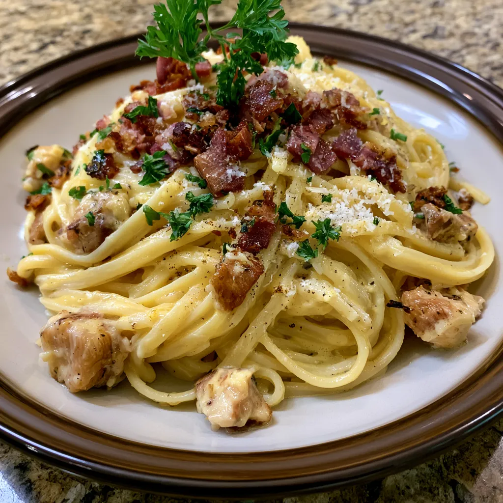 Creamy Chicken Carbonara with Smoked Beef