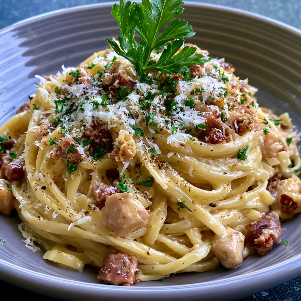Creamy Chicken Carbonara with Smoked Beef