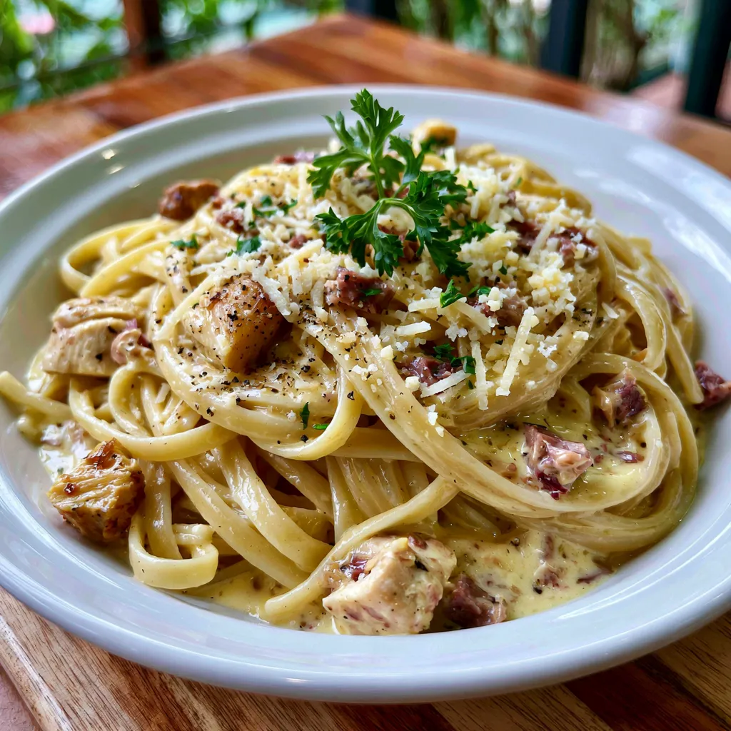 Creamy Chicken Carbonara with Smoked Beef