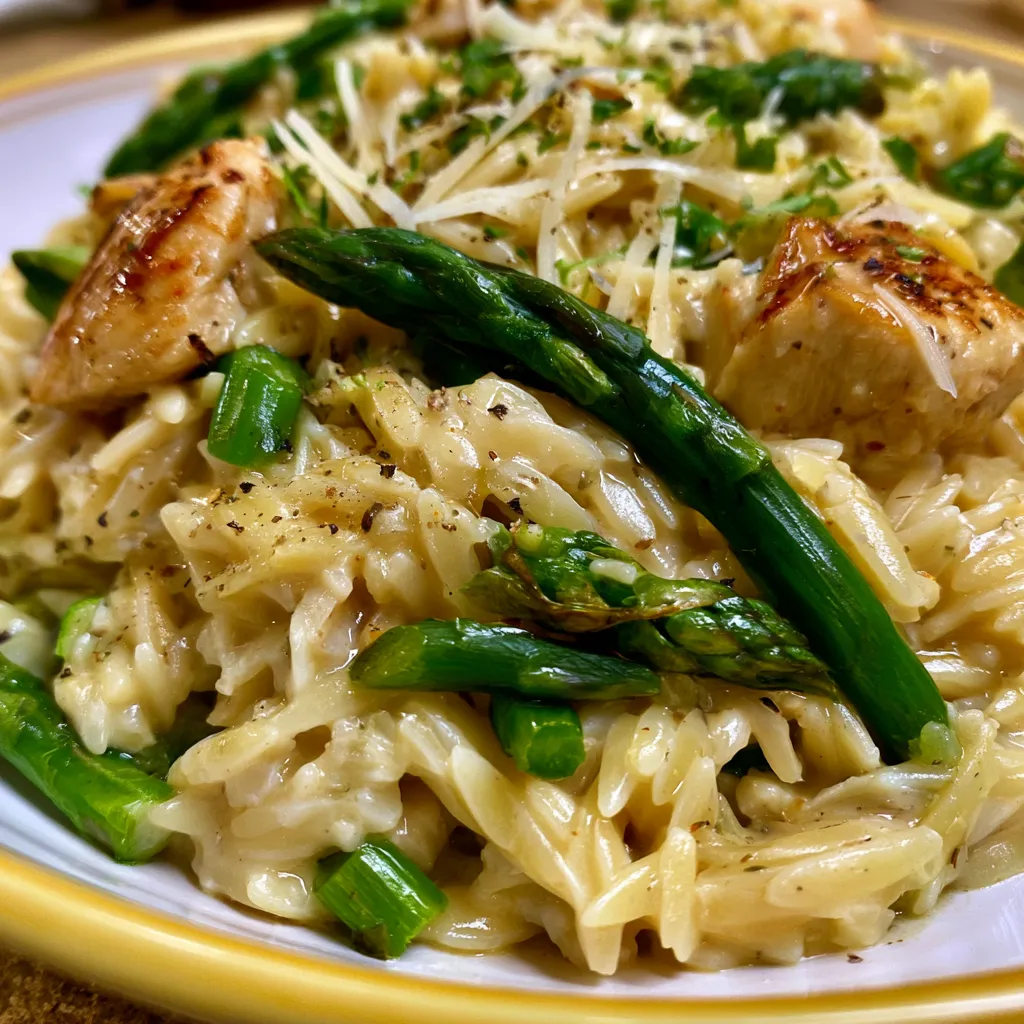 Creamy Chicken Orzo with Asparagus