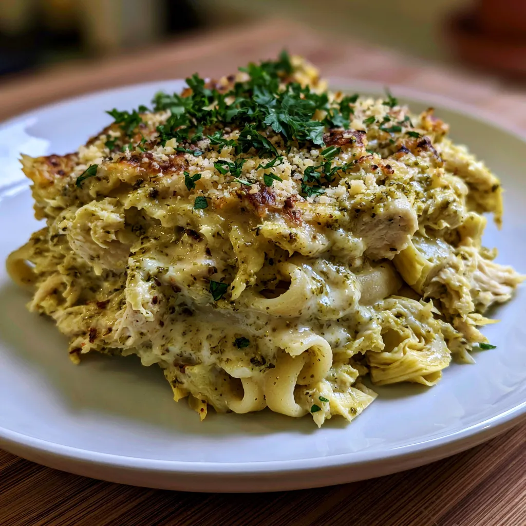 Creamy Chicken Pesto Pasta with Artichokes