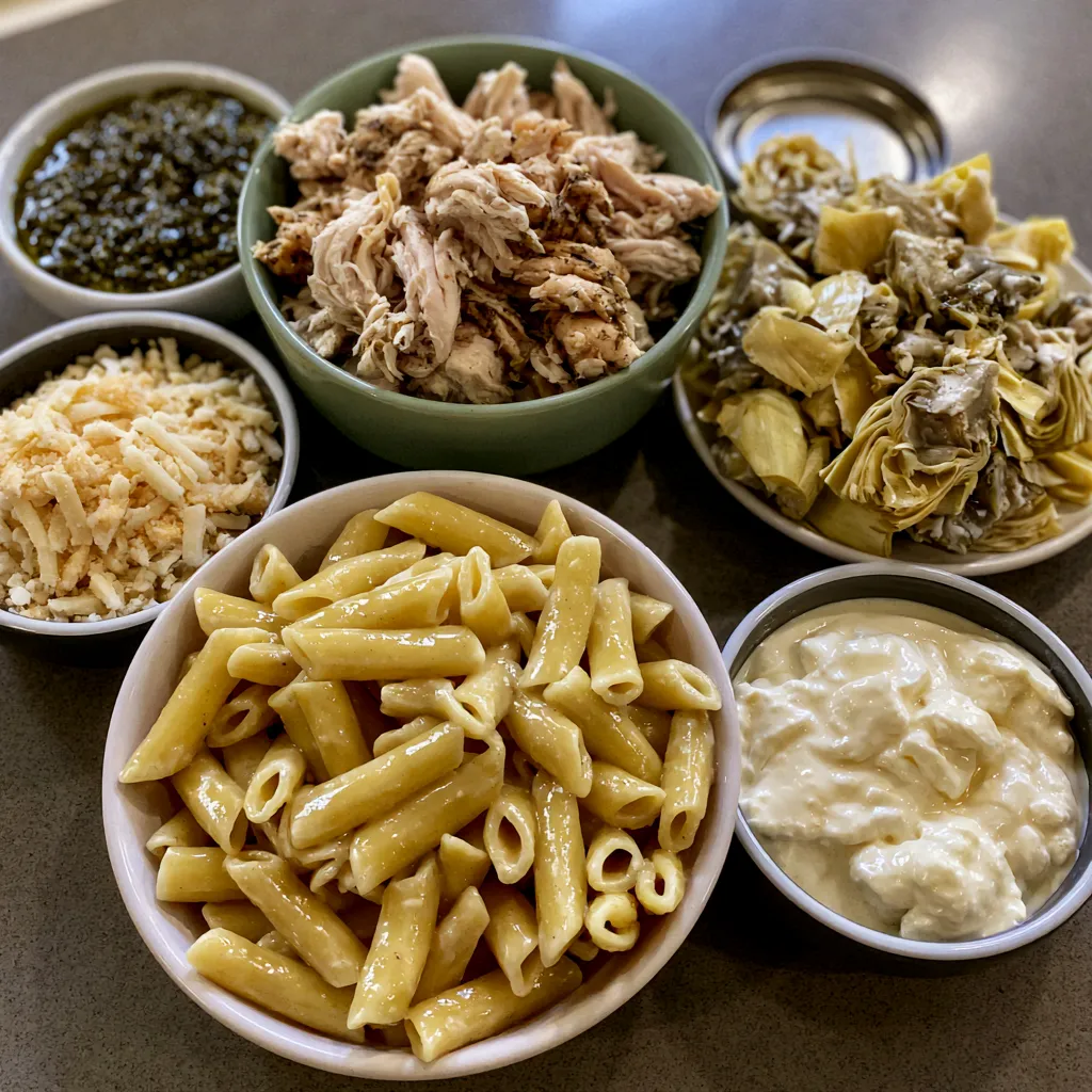Creamy Chicken Pesto Pasta with Artichokes