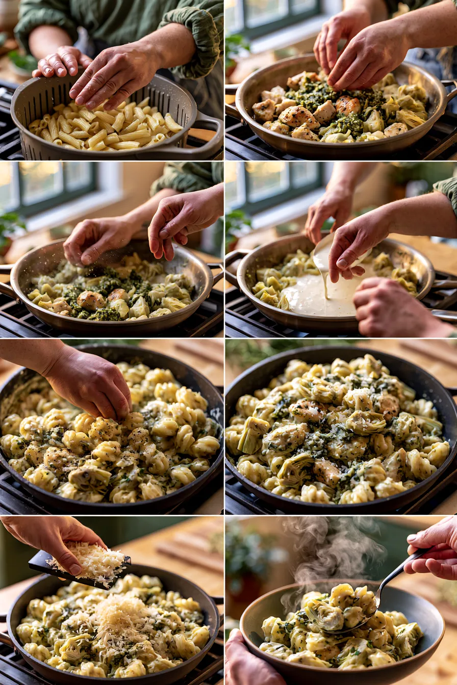 Creamy Chicken Pesto Pasta with Artichokes