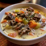 Creamy Crockpot Beef Wild Rice Soup