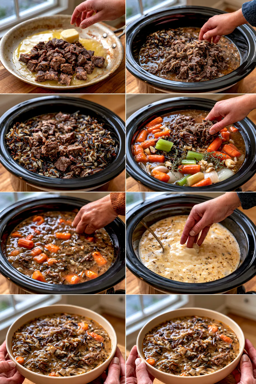 Creamy Crockpot Beef Wild Rice Soup