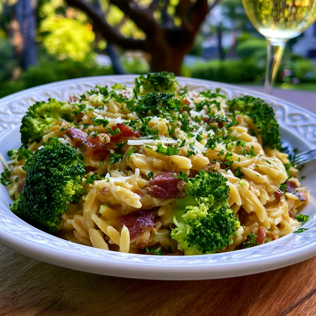 Creamy Orzo with Smoked Beef and Broccoli