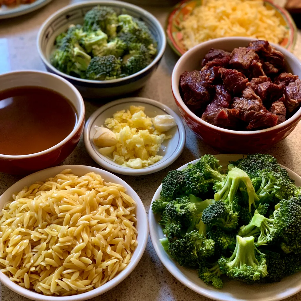 Creamy Orzo with Smoked Beef and Broccoli
