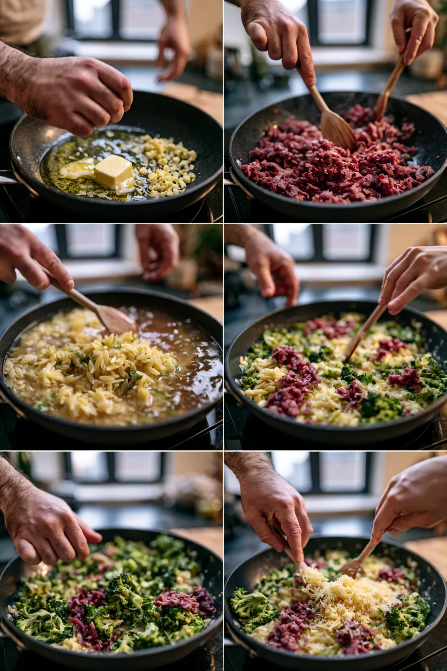 Creamy Orzo with Smoked Beef and Broccoli