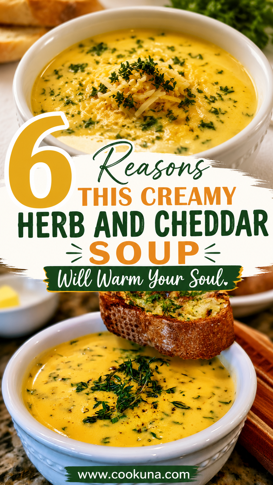 Creamy herb and cheddar soup