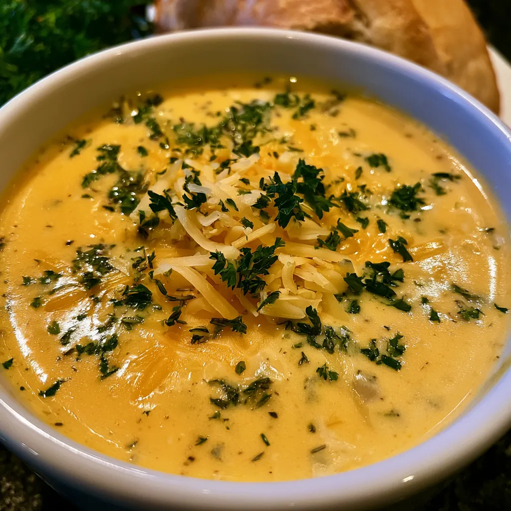 Creamy herb and cheddar soup