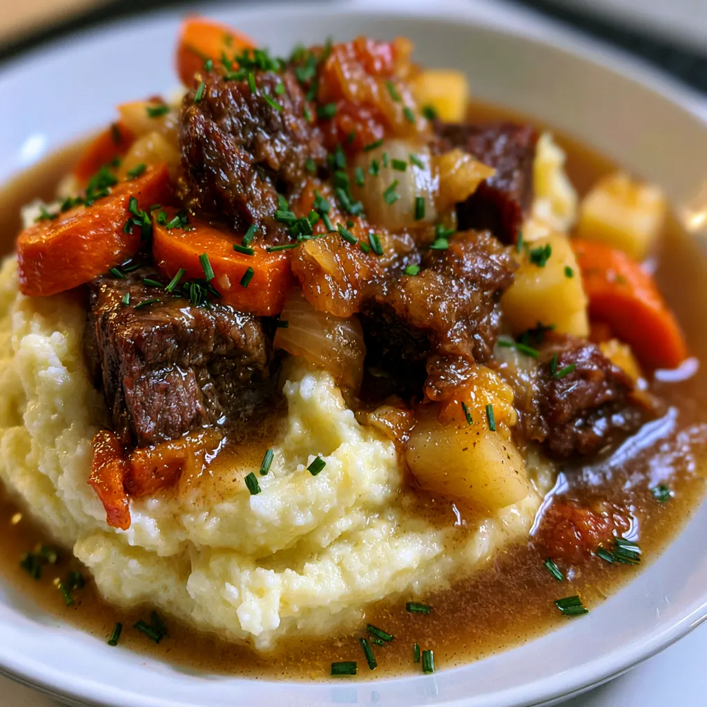 Fall Apple Cider Stew over Mashed Potatoes