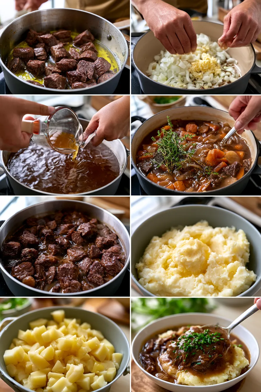 Fall Apple Cider Stew over Mashed Potatoes