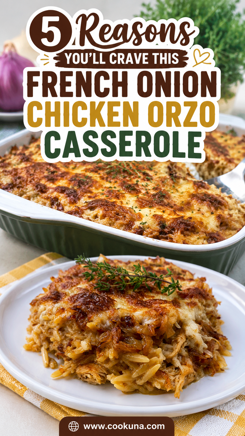 French Onion Chicken Orzo Casserole