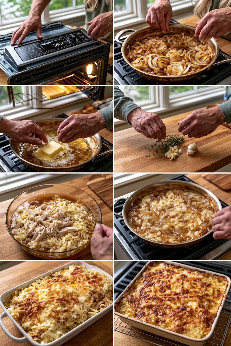 French Onion Chicken Orzo Casserole
