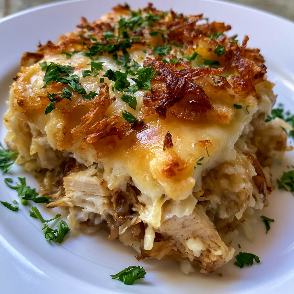 French Onion Chicken Rice Bake