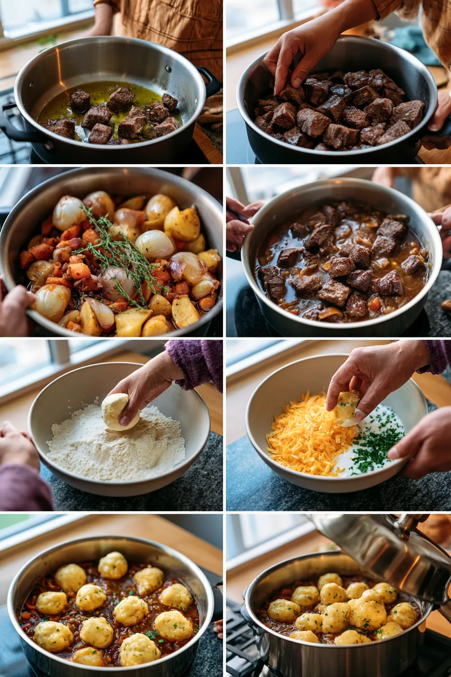 Hearty Beef Stew with Cheddar Herb Dumplings