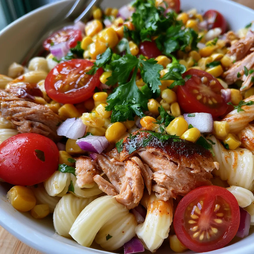 High Protein BBQ Chicken Pasta Salad