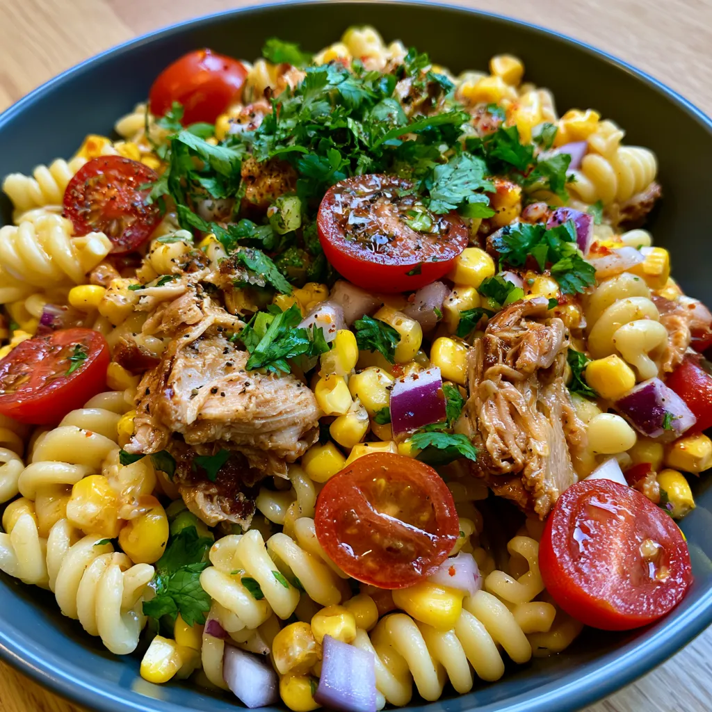 High Protein BBQ Chicken Pasta Salad